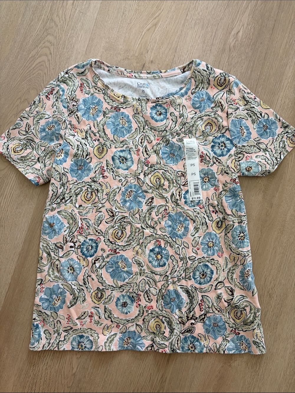 Petite small croft & barrow Pink Floral Short-Sleeve Tee with Blue Flowers